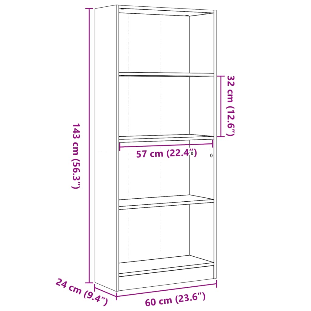 Regal za knjige boja starog drva 60x24x143 cm drveni