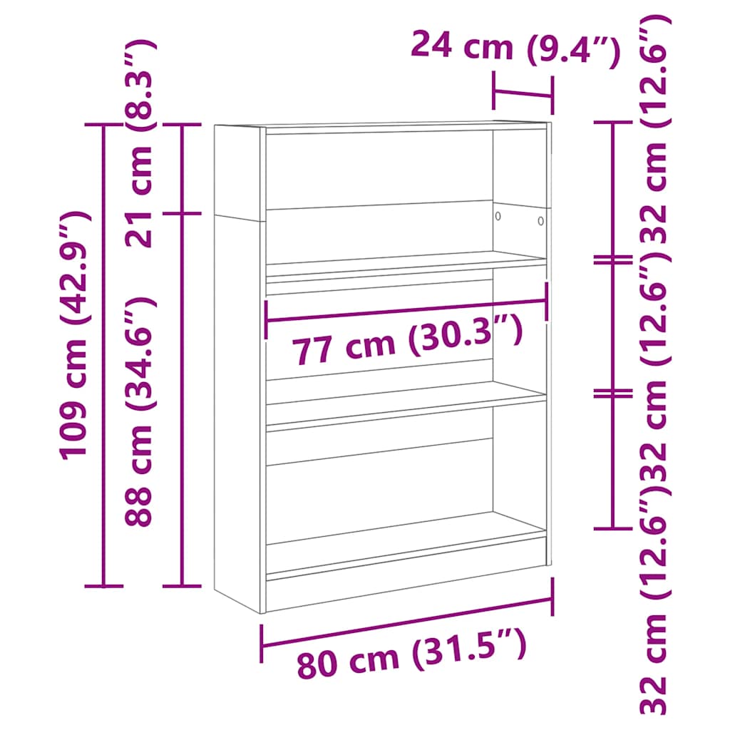 Regal za knjige boja hrasta 80x24x109 cm od konstruiranog drva