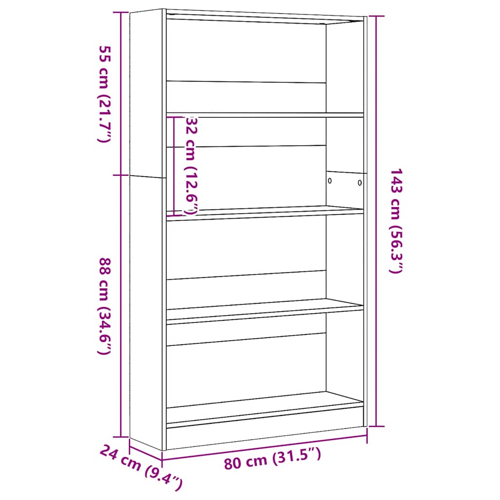 Regal za knjige boja hrasta 80x24x143 cm od konstruiranog drva