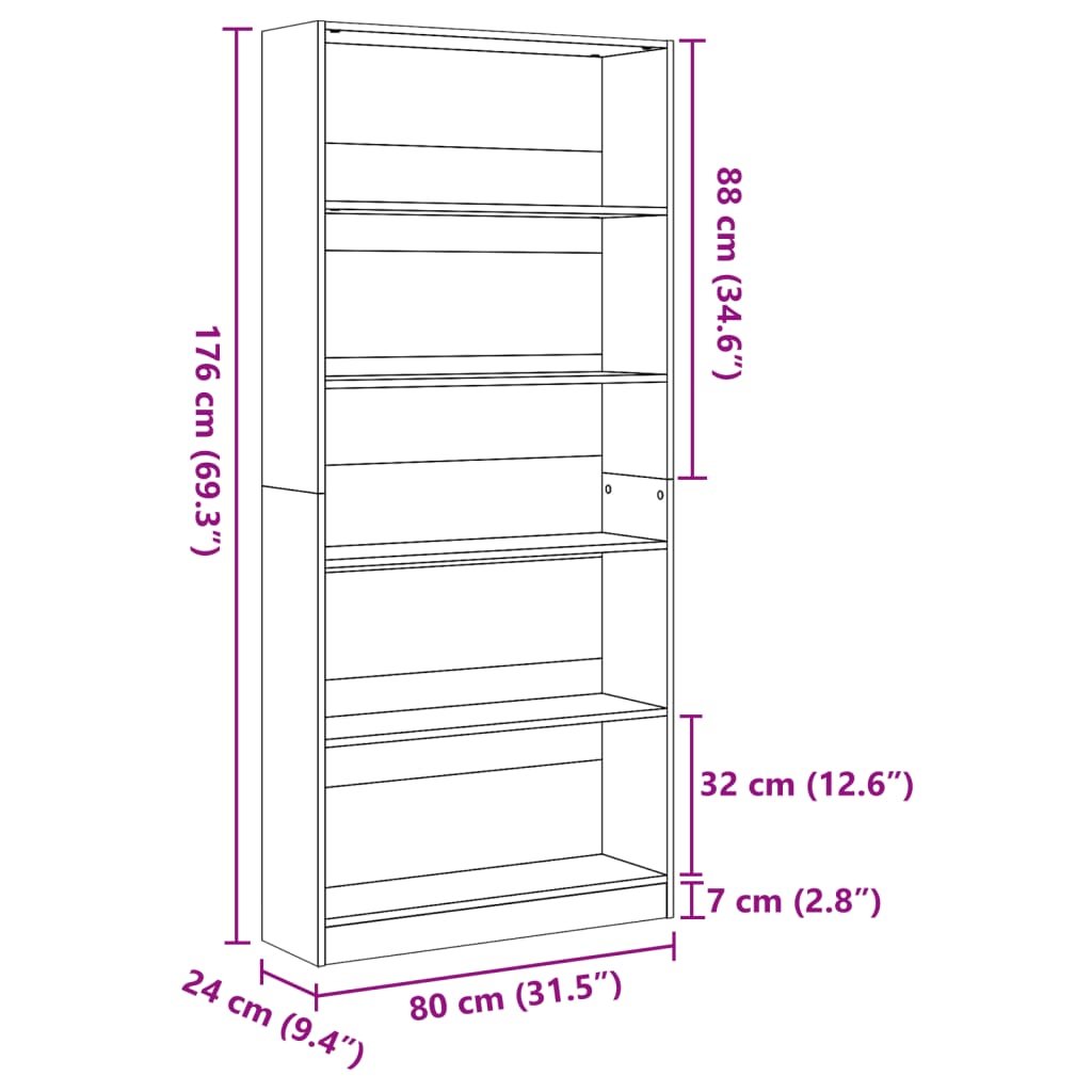 Regal za knjige boja hrasta 80x24x176 cm konstruirano drvo