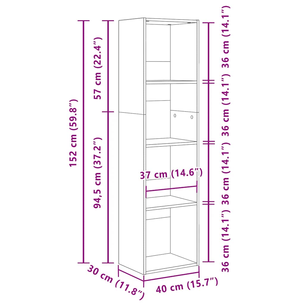 Regal za knjige boja betona 40x30x152 cm konstruirano drvo