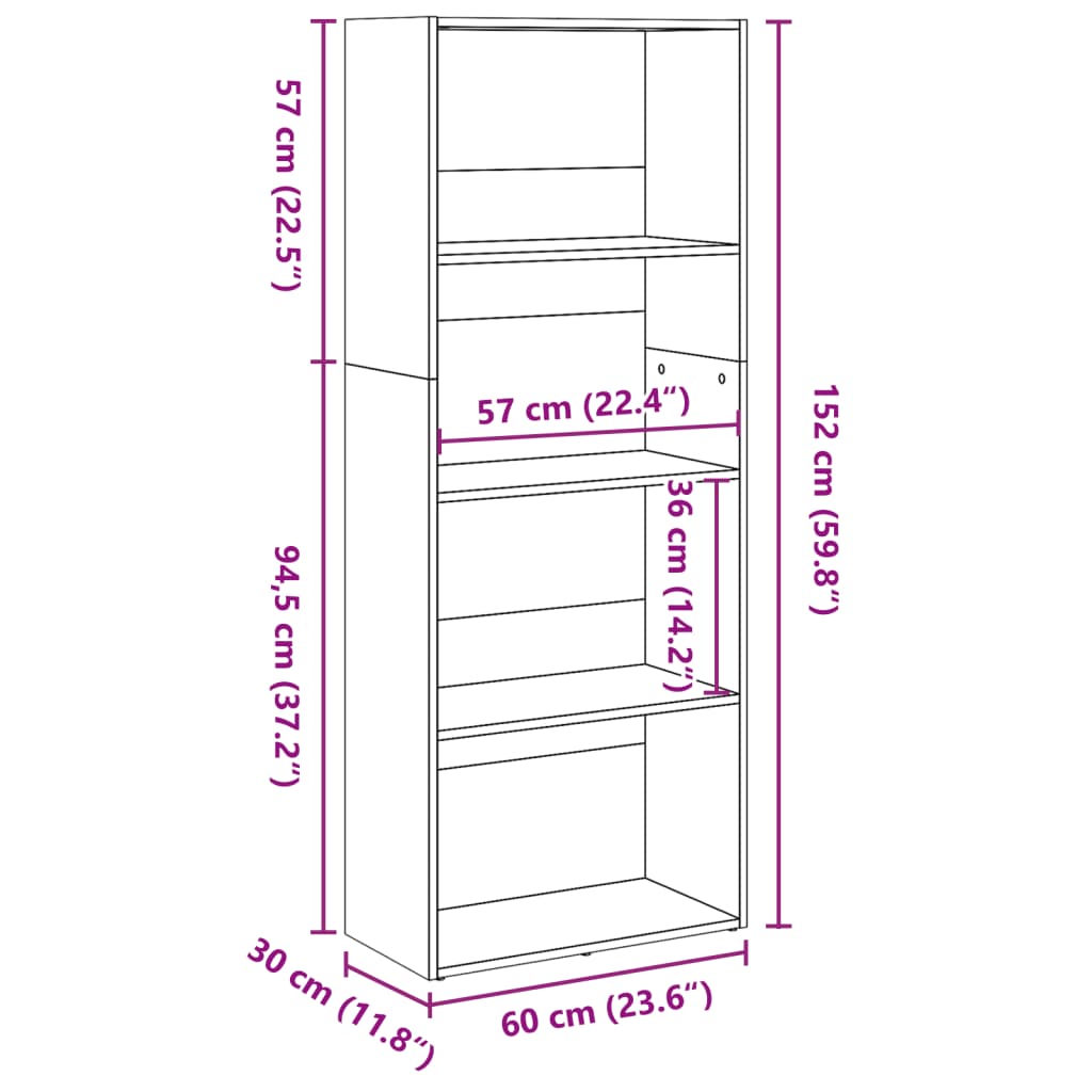 Regal za knjige boja artisian hrast 60x30x152 cm drveni