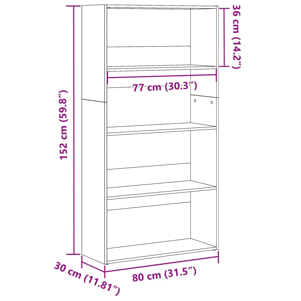 Regal za knjige boja hrasta 80x30x152 cm konstruirano drvo