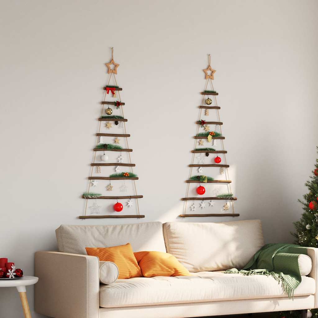 Viseća božićna drvca s vrhom zvijezda 2 kom 55x120 cm prirodne grane