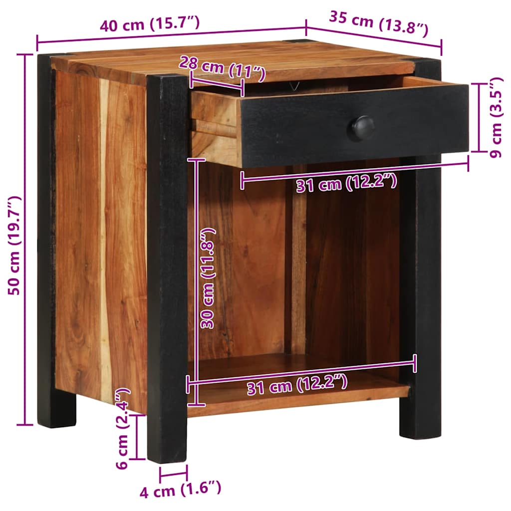 Noćni ormar 2 pcs Smeđa 40 x 35 x 50 cm Čvrsto drvo akacije