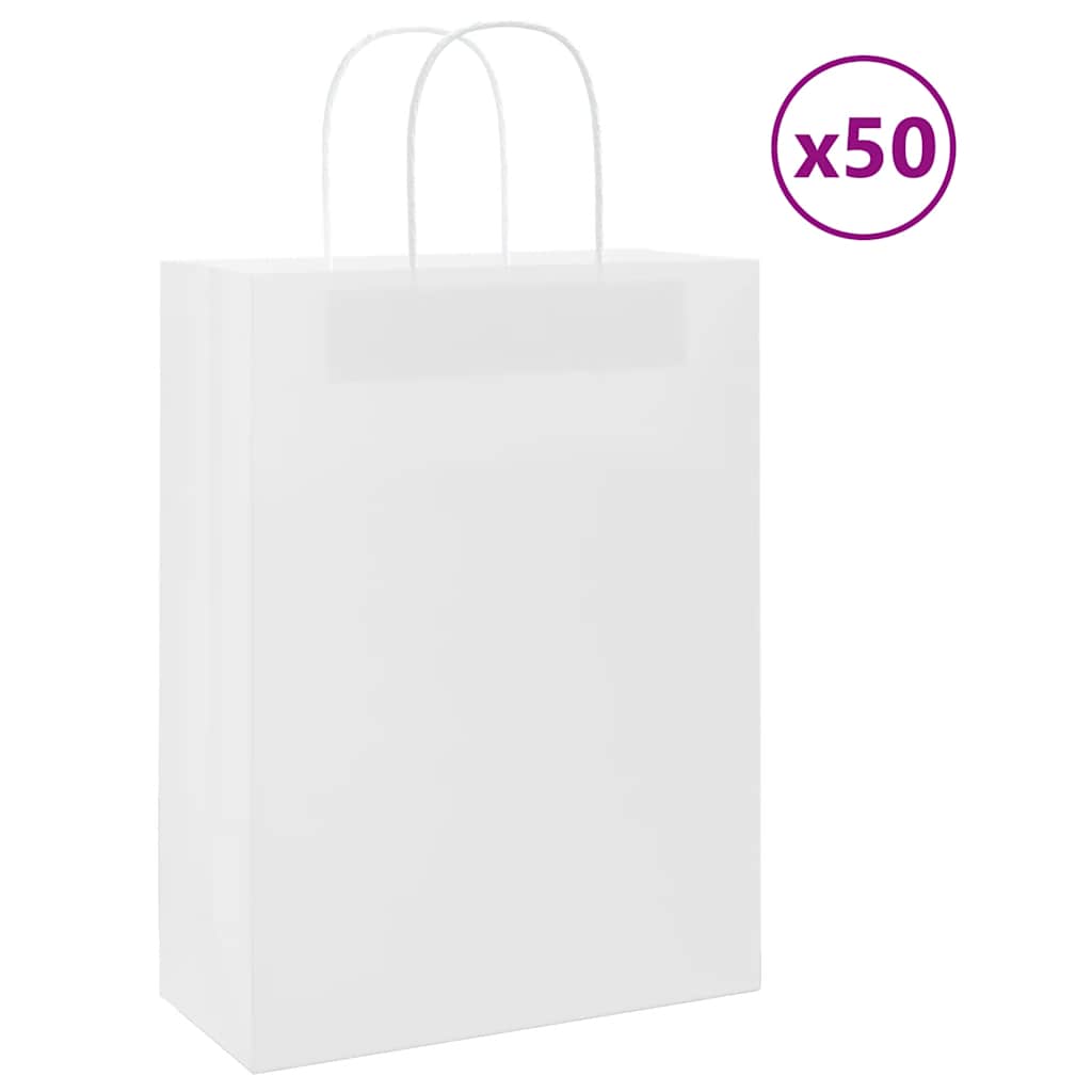 Papirnate vrećice 50 kom s ručkama bijele 26x12x35 cm