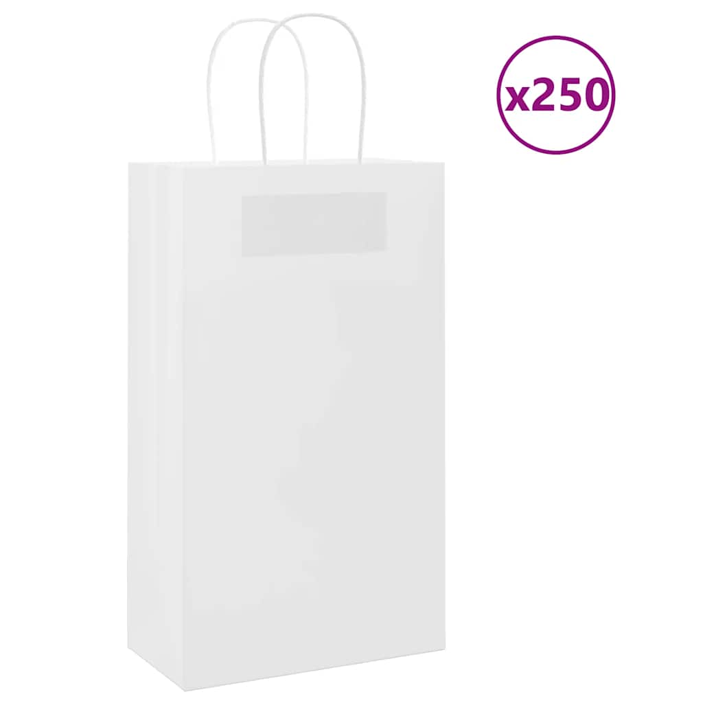 Papirnate vrećice 250 kom s ručkama bijele 21x11x36 cm