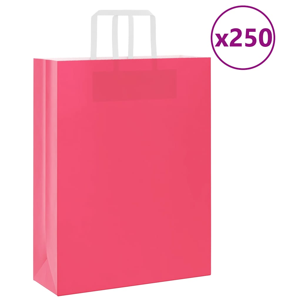 Papirnate vrećice 250 kom s ručkama ružičaste 32x12x42 cm