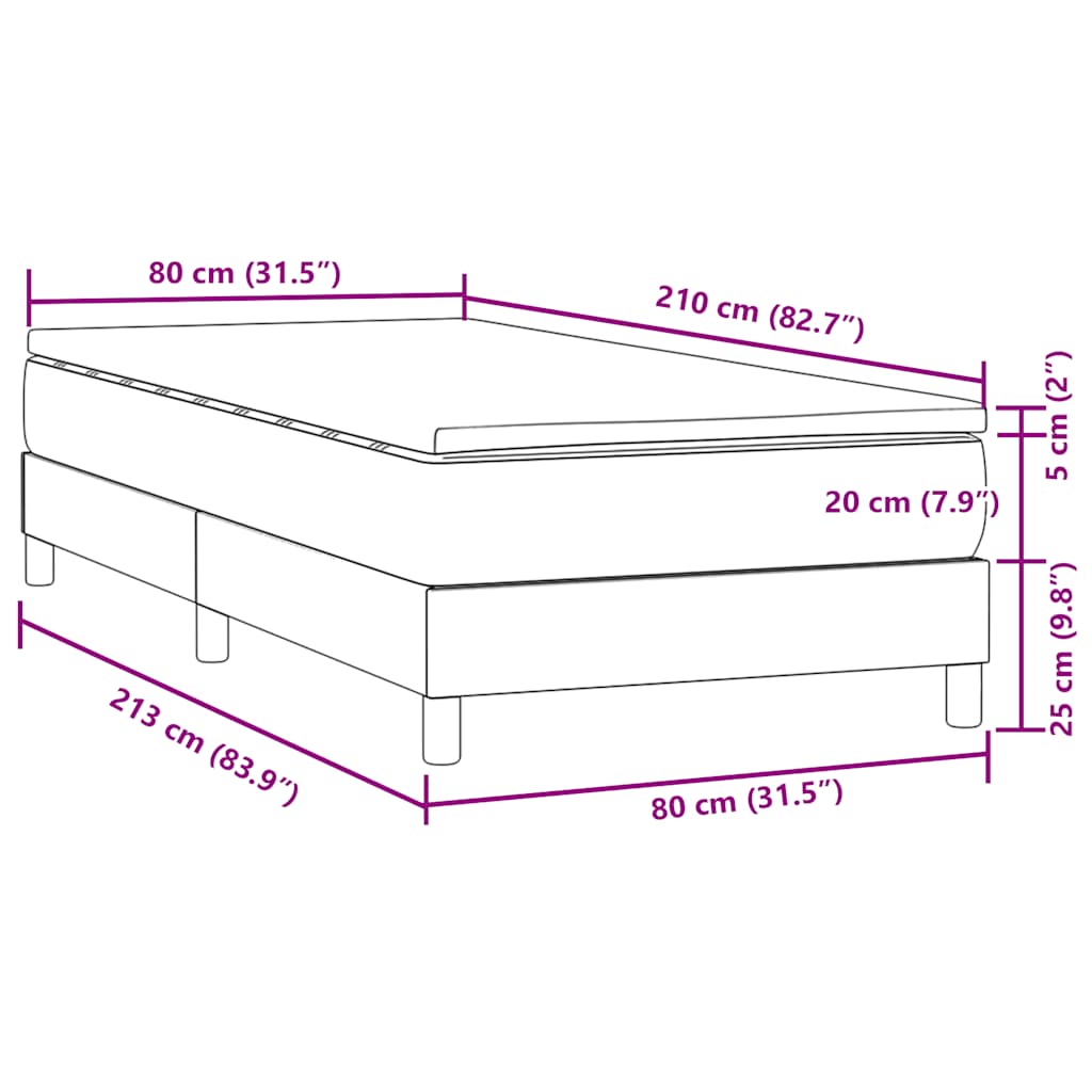 Box Spring krevet s madracem tamno sivi 80x210 cm baršun