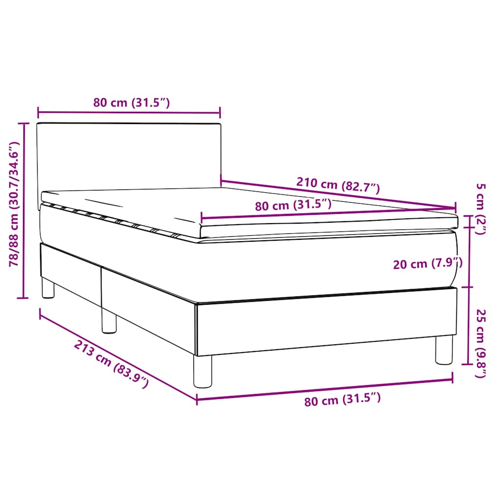 Box Spring krevet s madracem svijetlo sivi 80x210 cm baršun
