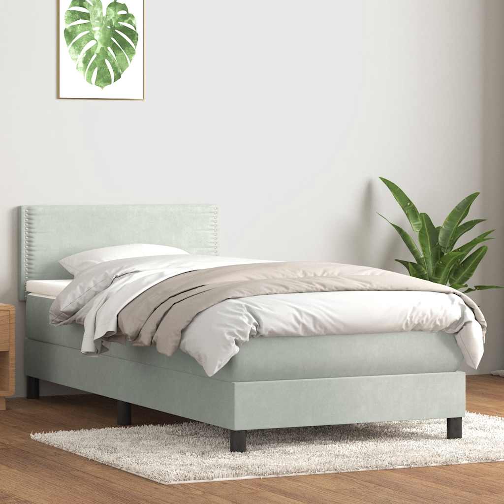 Box Spring krevet s madracem svijetlo sivi 90x210 cm baršun