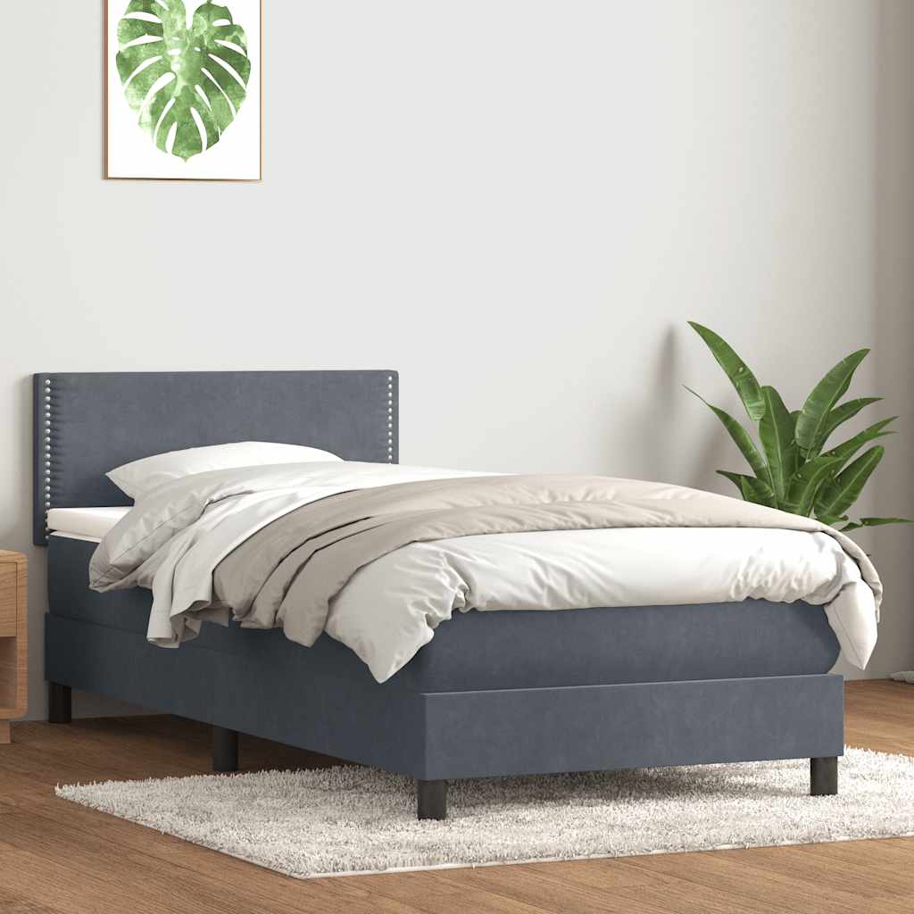 Box spring krevet s madracem tamnosivi 90x220 cm baršunasti