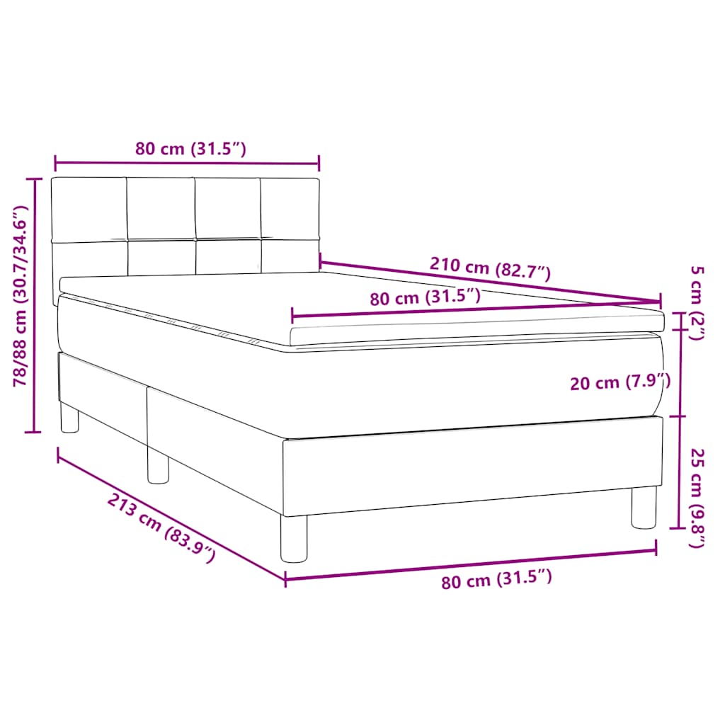 Box Spring krevet s madracem tamno sivi 80x210 cm baršun