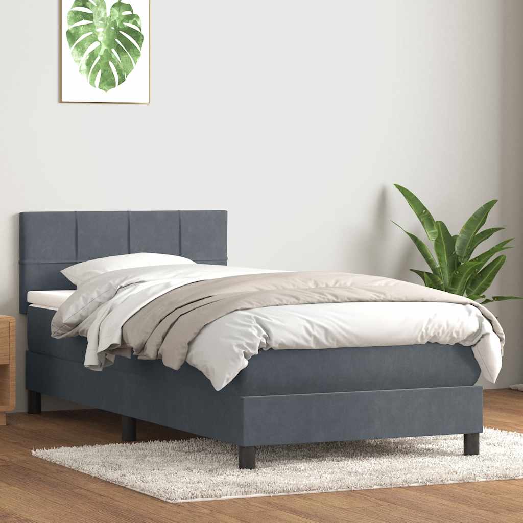 Box spring krevet s madracem tamnosivi 90x220 cm baršunasti