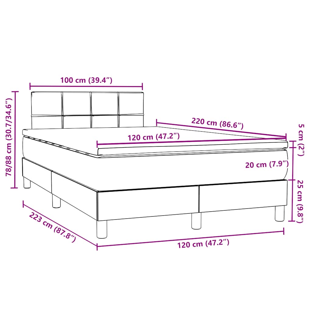 Box Spring krevet s madracem ružičasti 120x220 cm samt