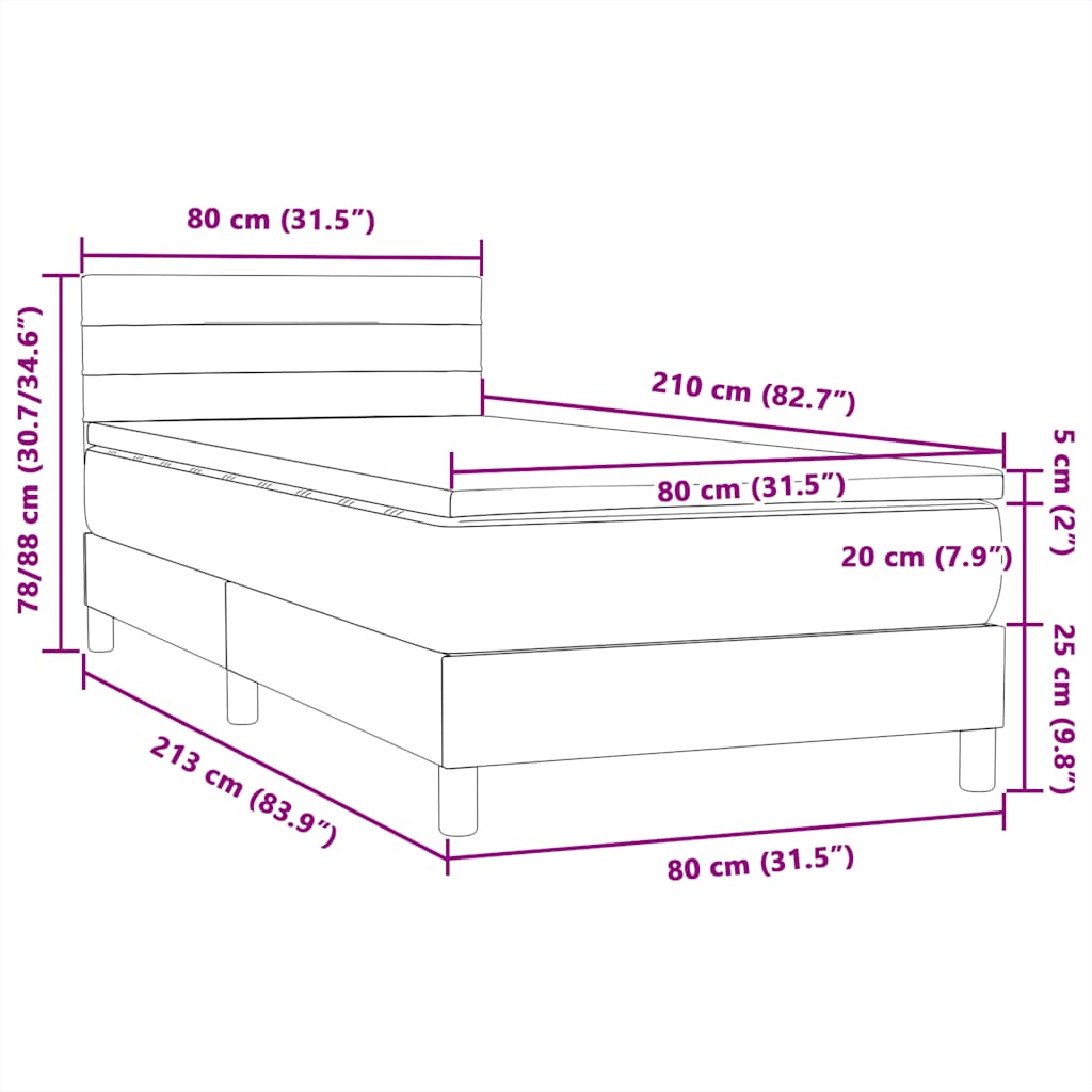 Box Spring krevet s madracem svijetlo sivi 80x210 cm baršun