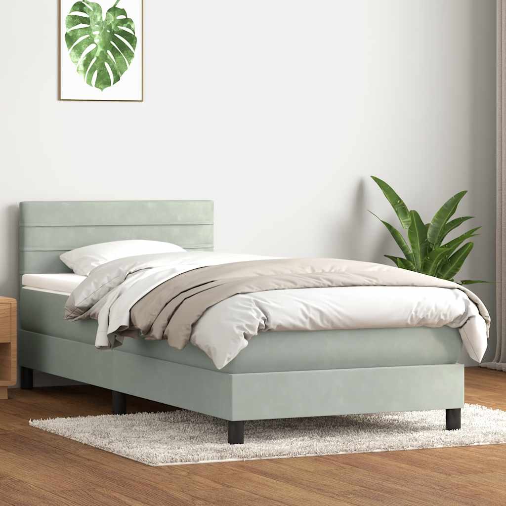Box Spring krevet s madracem svijetlo sivi 90x210 cm baršun
