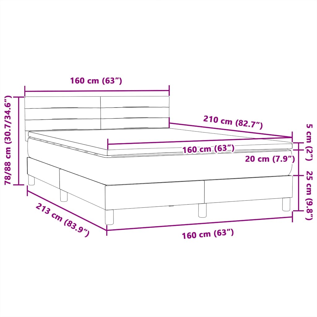 Krevet s oprugama i madracem svjetlosivi 160x210 cm baršunasti