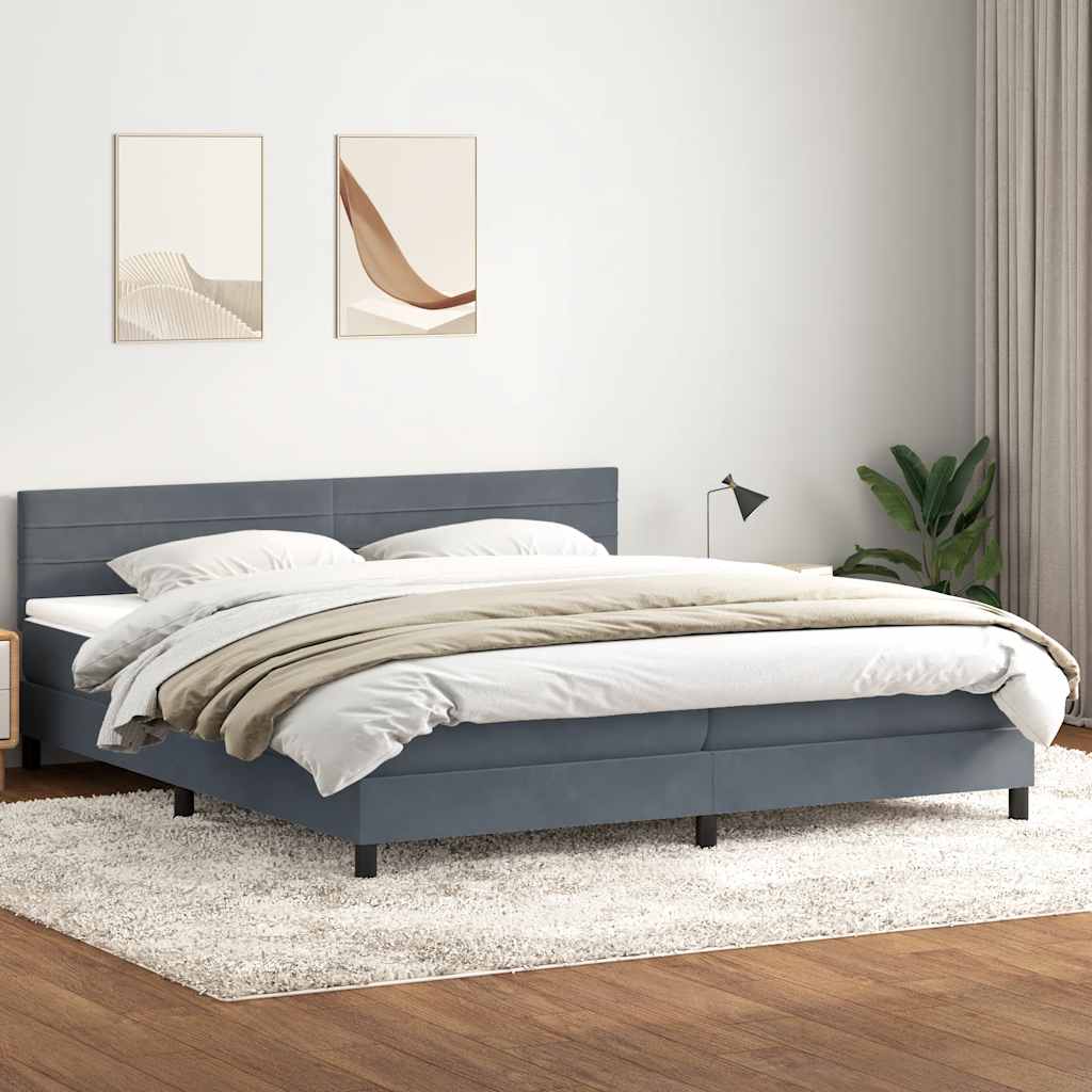 Krevet s oprugama i madracem tamnosivi 180x210 cm baršunasti