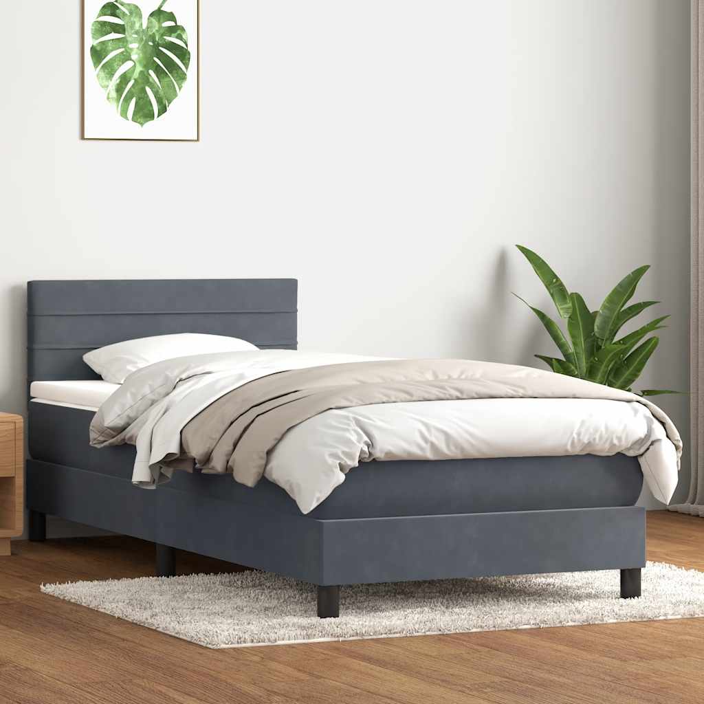 Box spring krevet s madracem tamnosivi 90x220 cm baršunasti