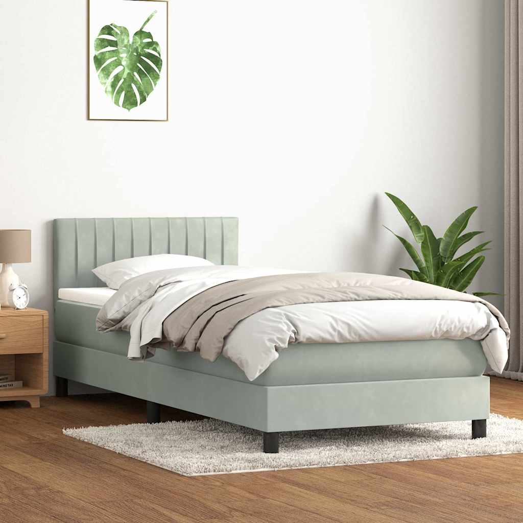 Box Spring krevet s madracem svijetlo sivi 90x210 cm baršun