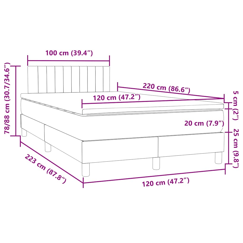 Box Spring krevet s madracem ružičasti 120x220 cm samt