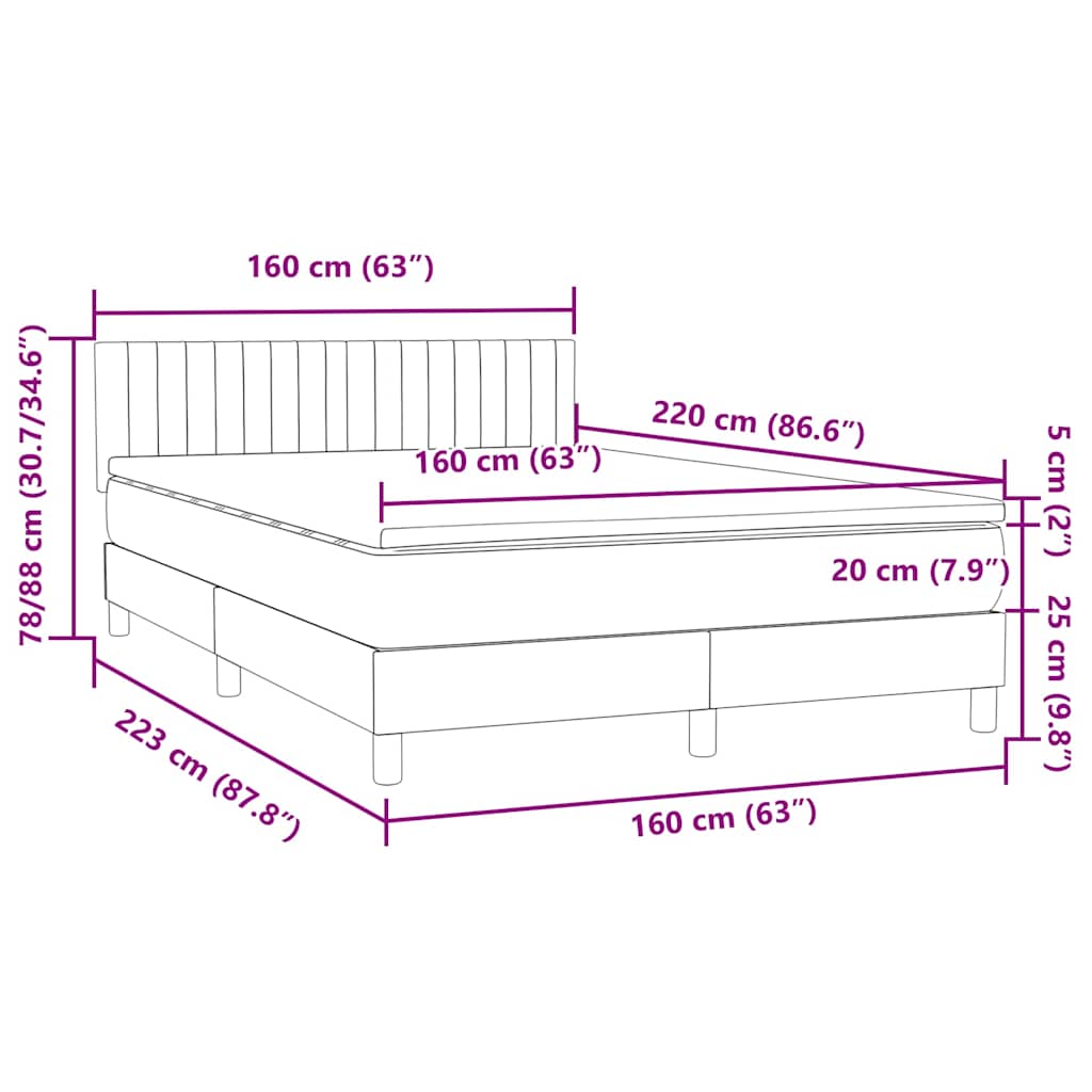 Box Spring krevet s madracem tamno zeleni 160x220 cm baršun