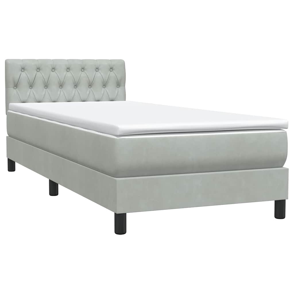 Box Spring krevet s madracem svijetlo sivi 90x210 cm baršun