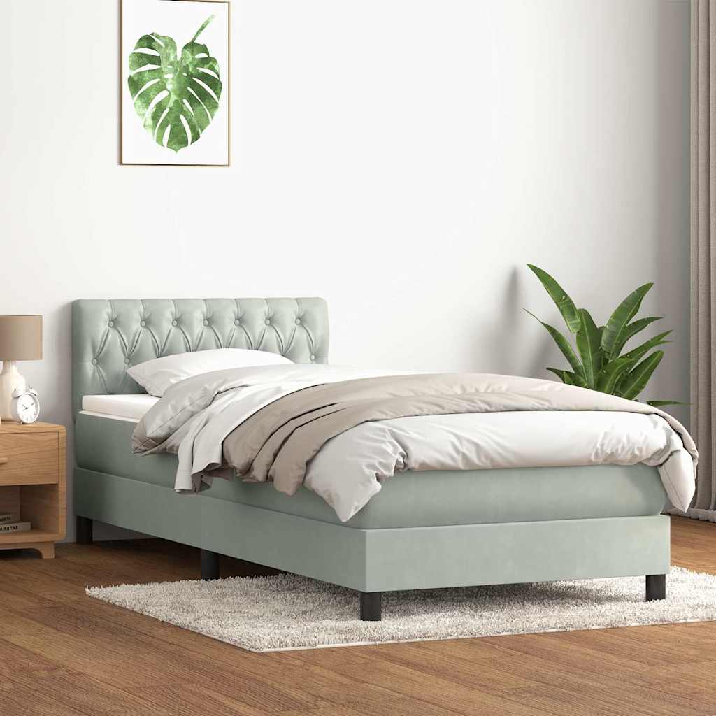 Box Spring krevet s madracem svijetlo sivi 90x210 cm baršun