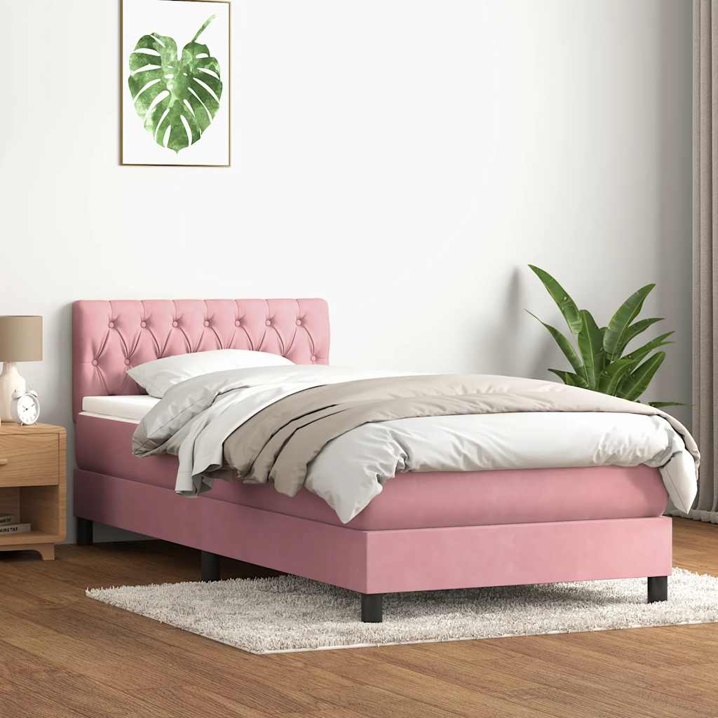 Box spring krevet s madracem ružičasti 90x220 cm baršunasti