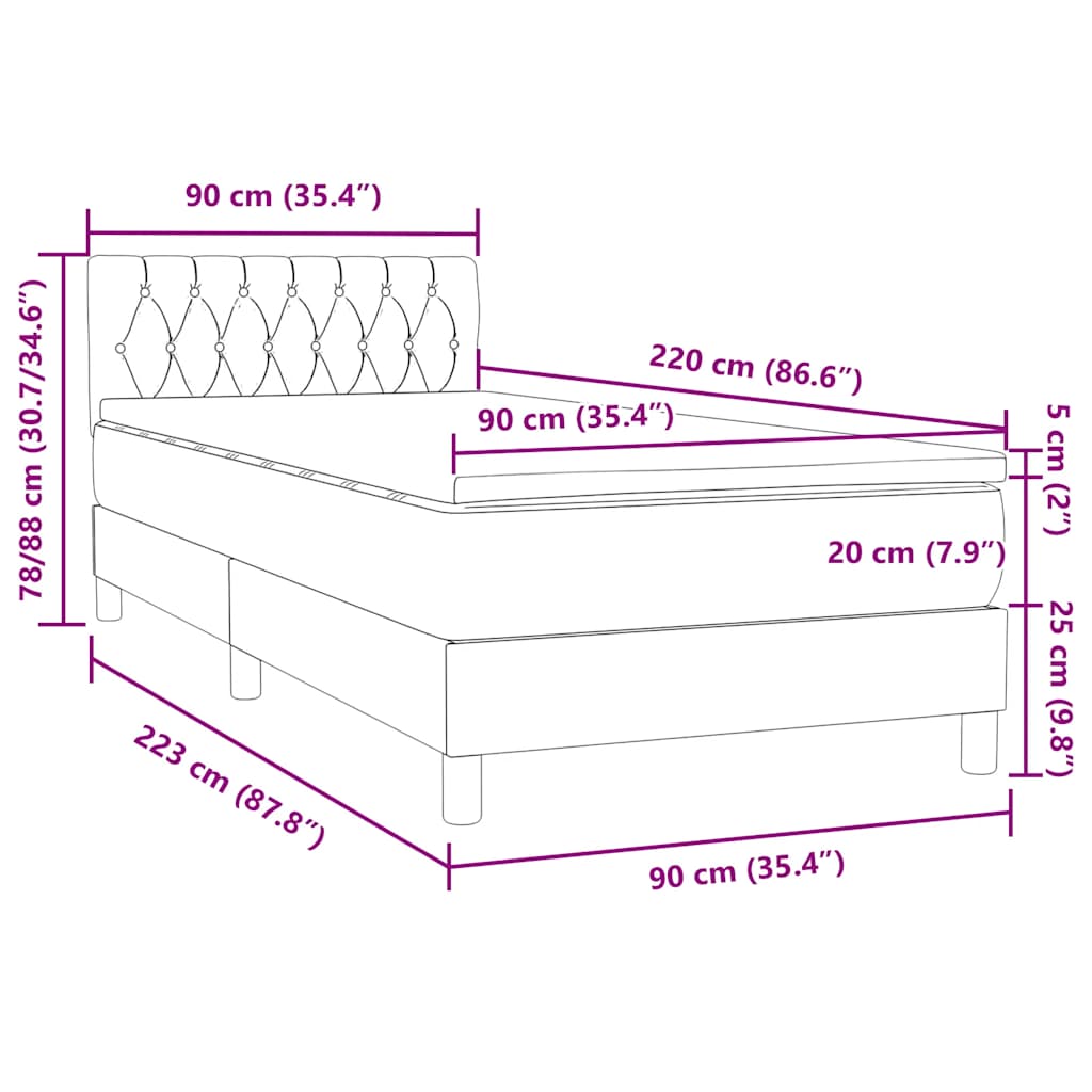 Box spring krevet s madracem ružičasti 90x220 cm baršunasti