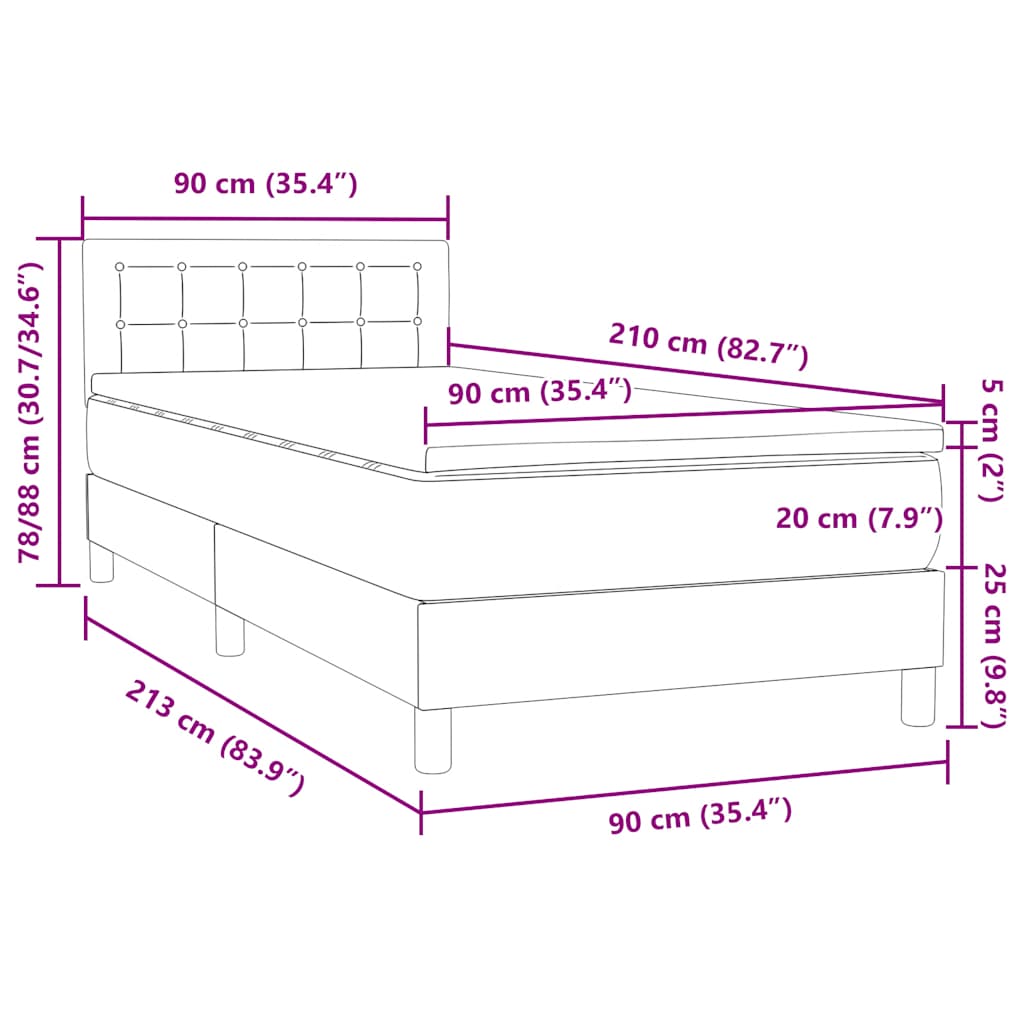 Box spring krevet s madracem crni 90x210 cm baršunasti
