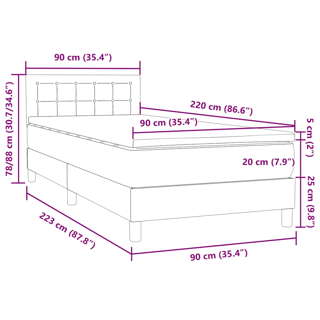 Box spring krevet s madracem ružičasti 90x220 cm baršunasti