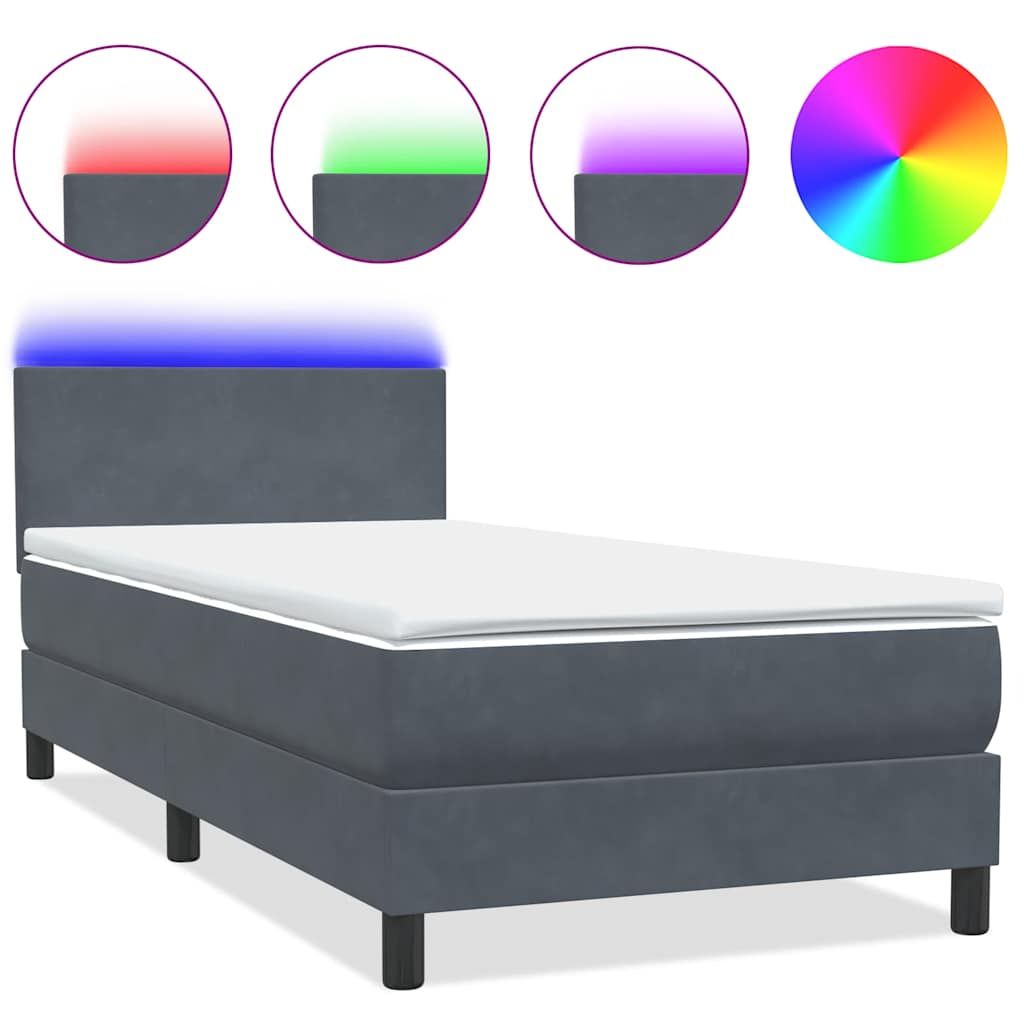Box Spring krevet s madracem i LED tamno sivi 80x210 cm baršun