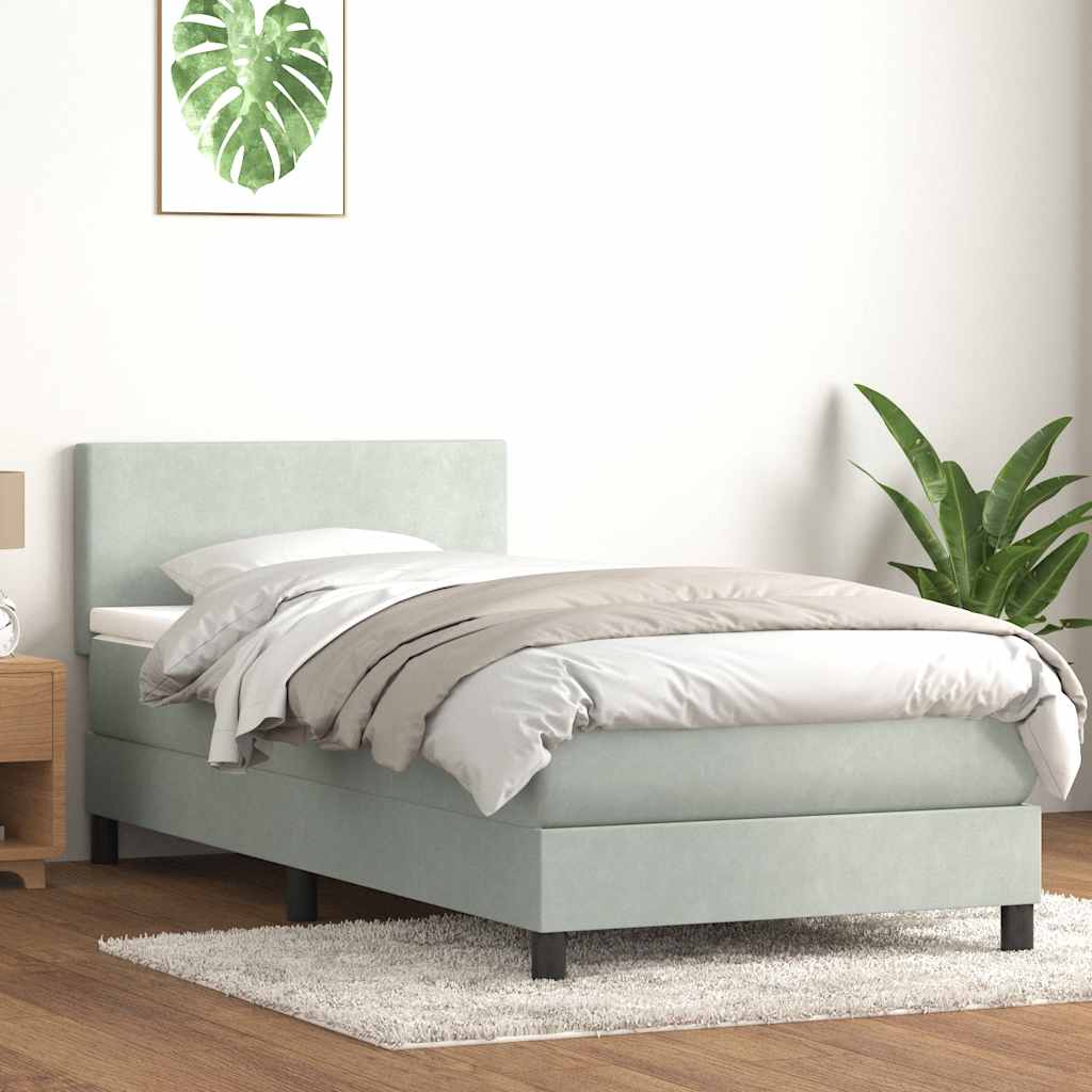 Box Spring krevet s madracem i LED svijetlo sivi 90x210 cm baršun