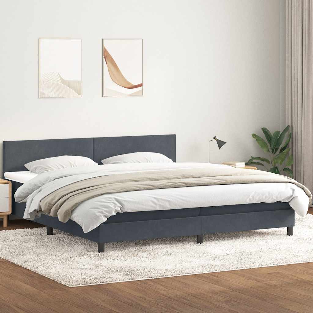 Krevet s oprugama i madracem LED tamnosivi 180x210 cm baršunasti