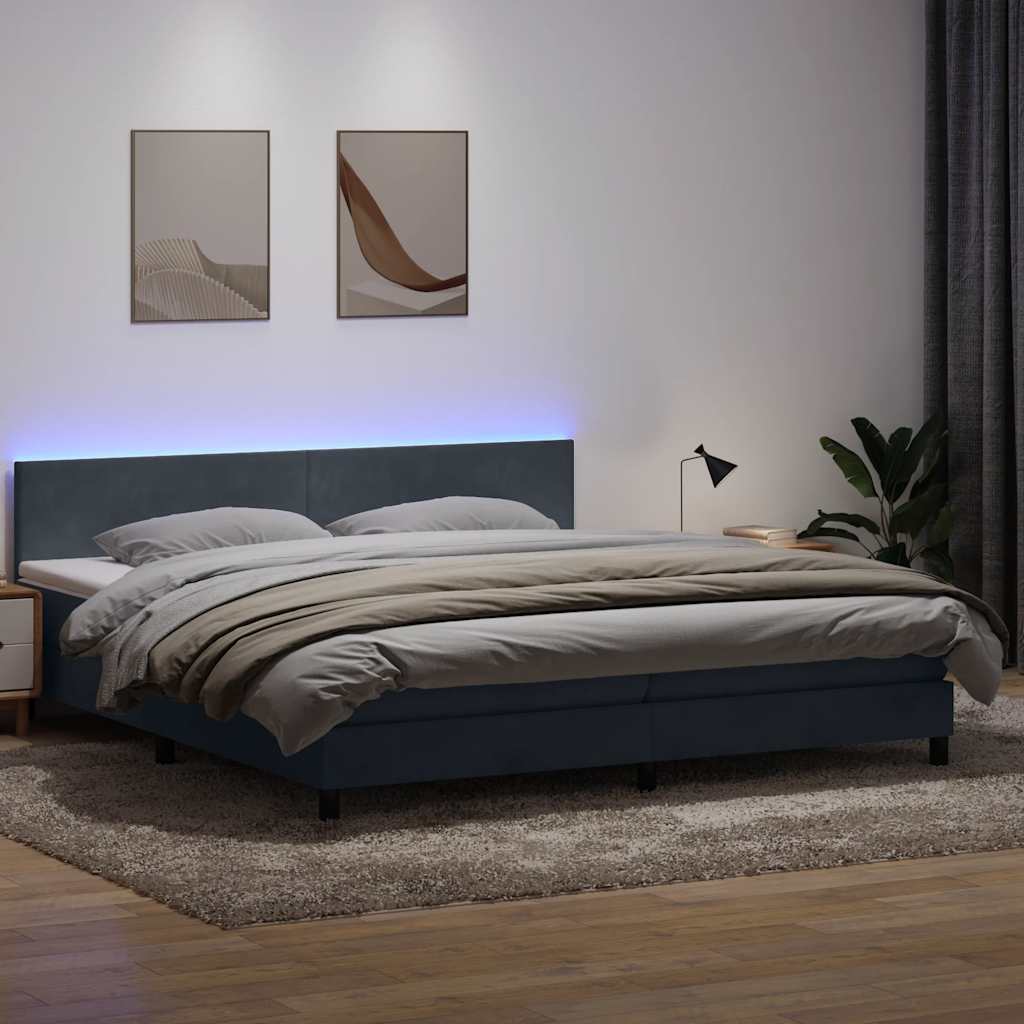 Krevet s oprugama i madracem LED tamnosivi 180x210 cm baršunasti