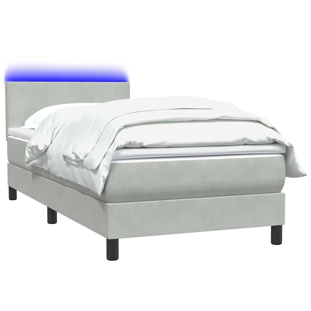 Box Spring krevet s madracem i LED svijetlo sivi 80x220 cm samt
