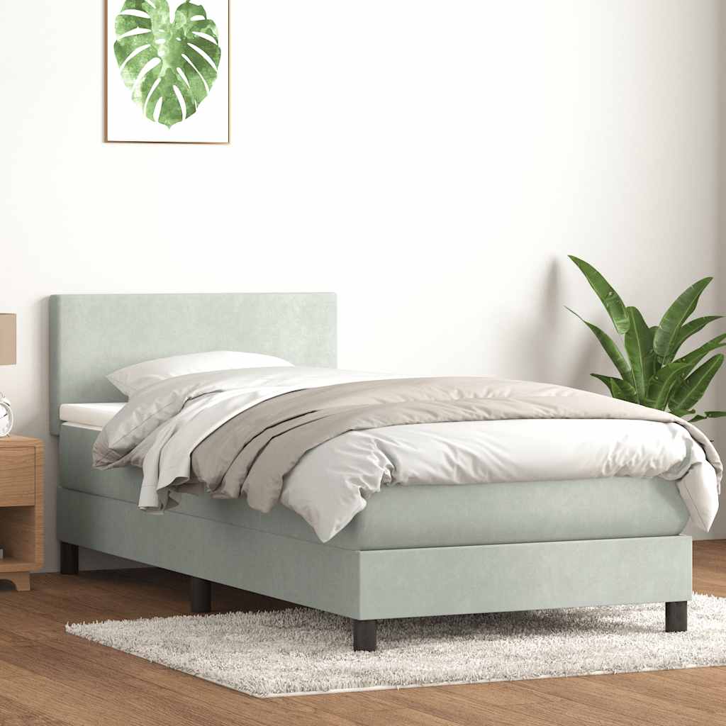 Box Spring krevet s madracem i LED svijetlo sivi 80x220 cm samt