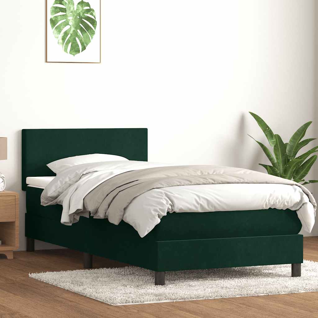 Box Spring krevet s madracem i LED tamnozeleni 80x220 cm baršun