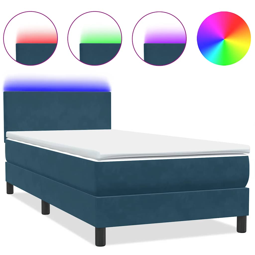 Box Spring krevet s madracem i LED tamnoplavi 80x220 cm baršunasti