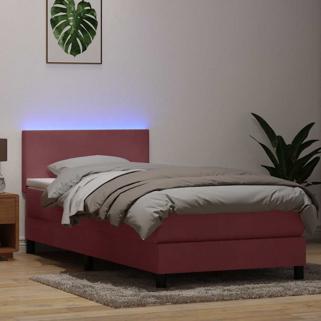 Box Spring krevet s madracem i LED ružičasti 80 x 220 cm baršunasti