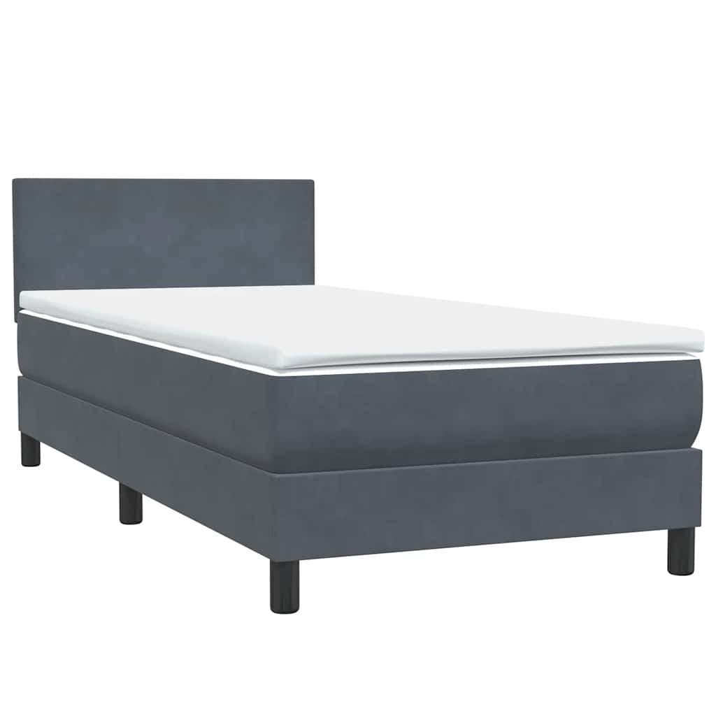 Box Spring krevet s madracem i LED tamnosivi 90x220 cm baršunasti