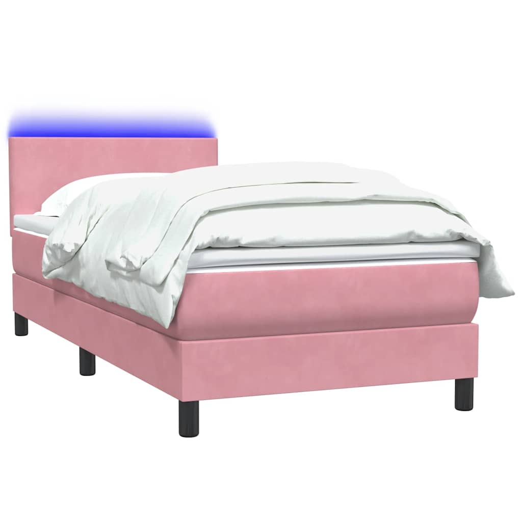 Box Spring krevet s madracem i LED ružičasti 90x220 cm baršunasti
