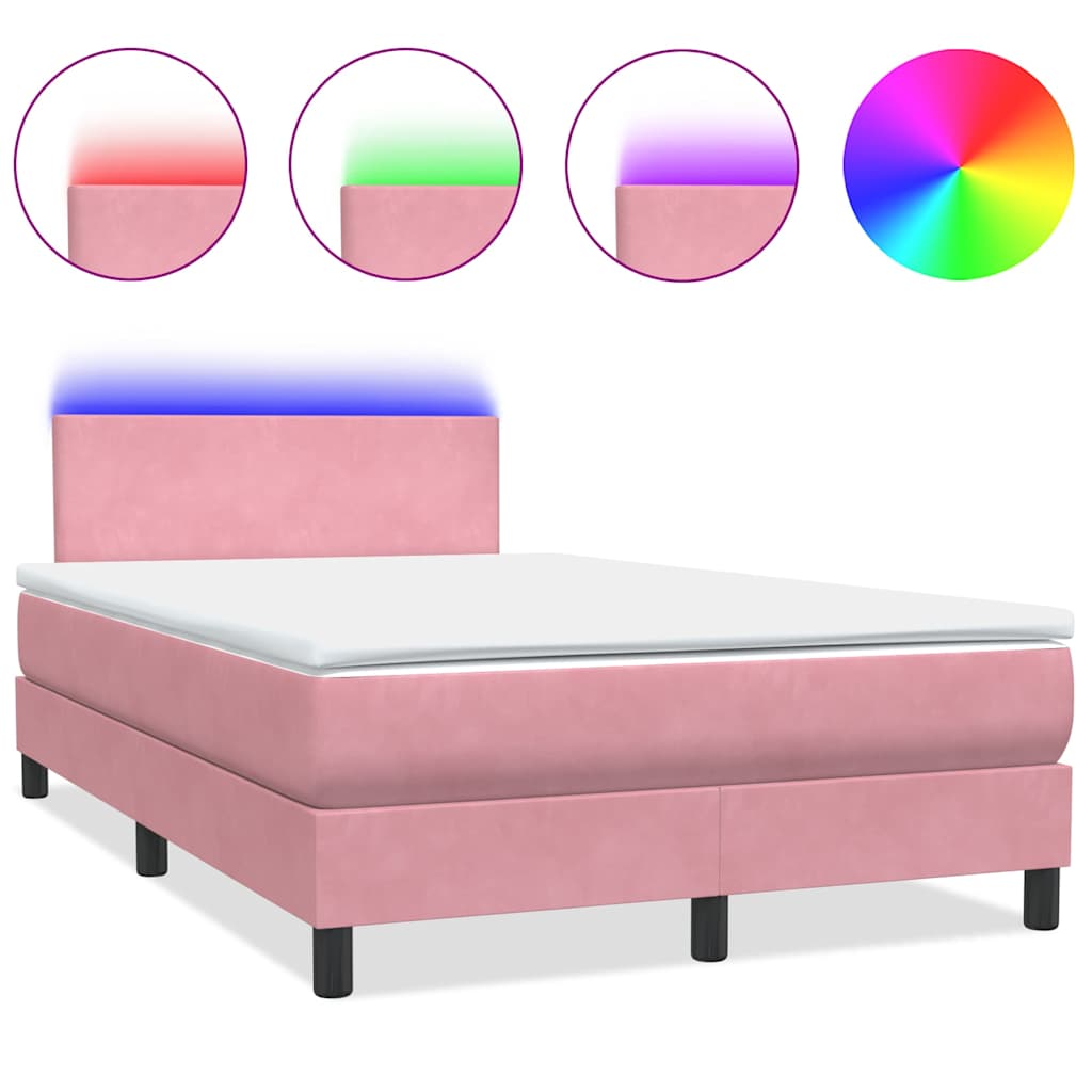 Box Spring krevet s madracem i LED ružičasti 120x220 cm samt