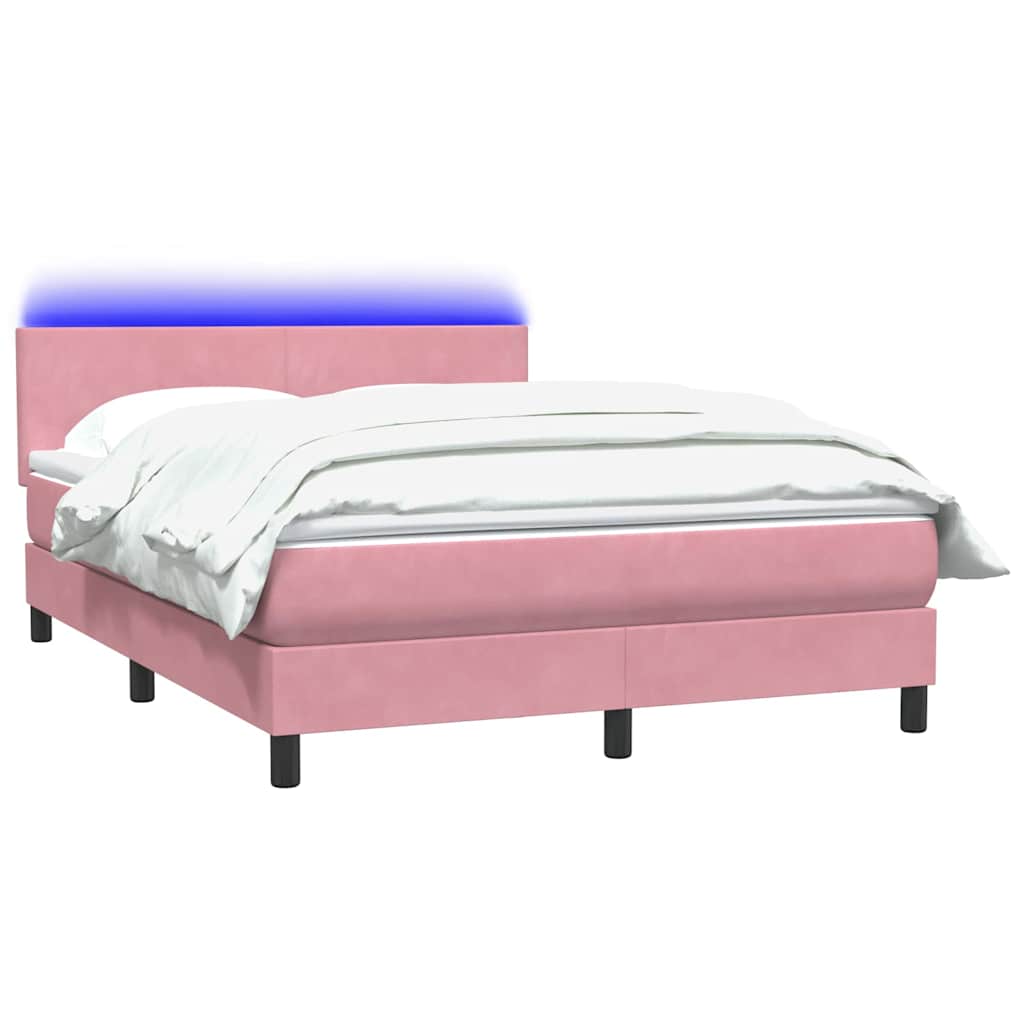 Box Spring krevet s madracem i LED ružičasti 140x220 cm baršun