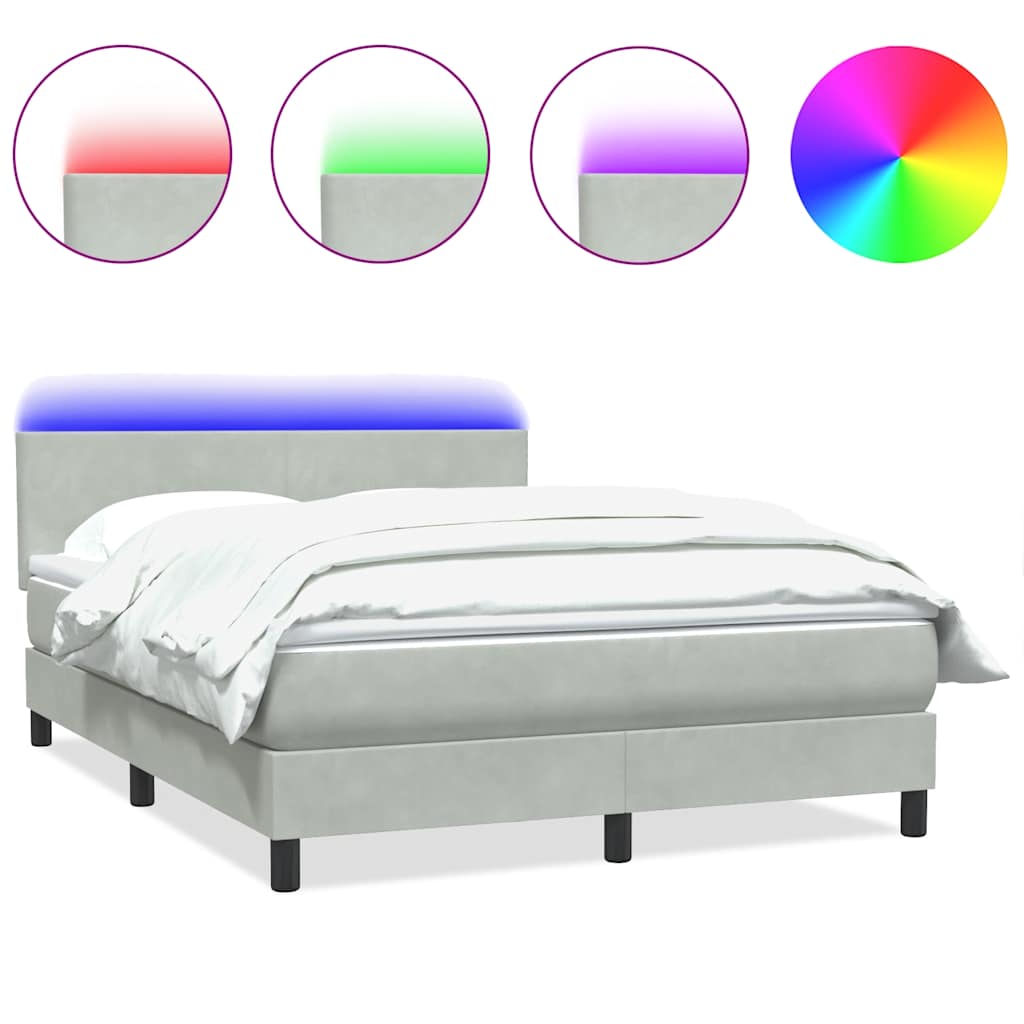Krevet s oprugama i madracem LED svjetlosivi 160x220 cm baršunasti