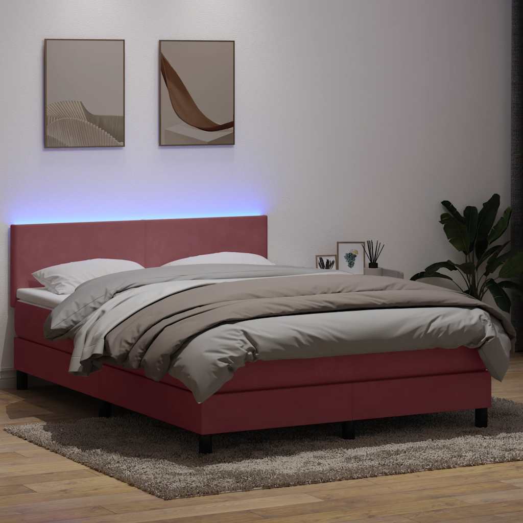 Box Spring krevet s madracem i LED ružičasti 160x220 cm baršun