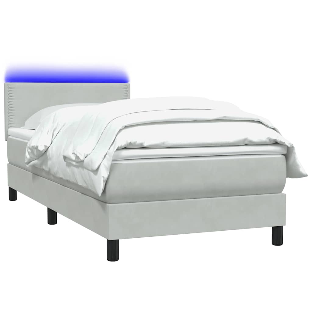 Box Spring krevet s madracem i LED svijetlo sivi 90x210 cm baršun