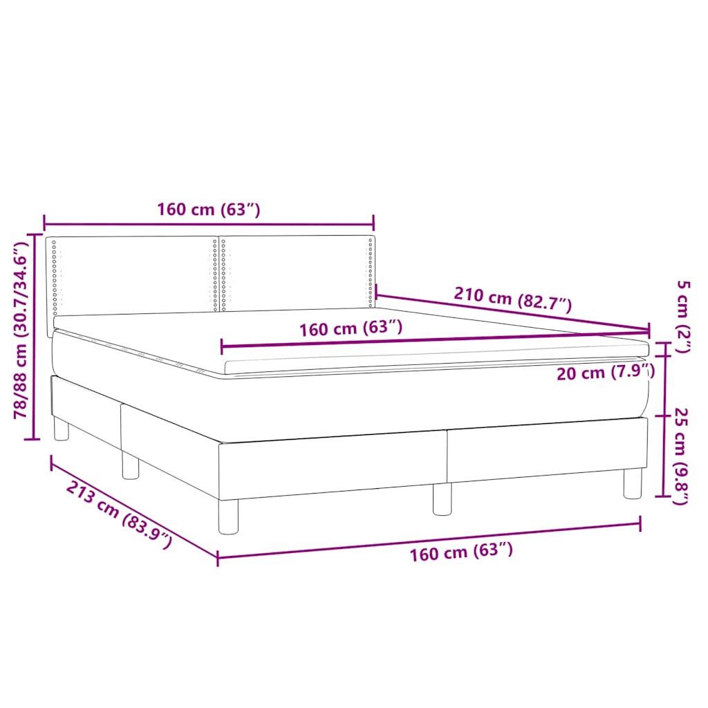 Krevet s oprugama i madracem LED ružičasti 160x210 cm baršunasti